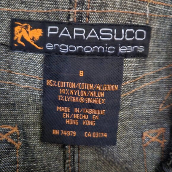 Vintage Parasuco Fringed Denim Midi Skirt Size S Dark Wash Grunge Festival - Picture 10 of 10